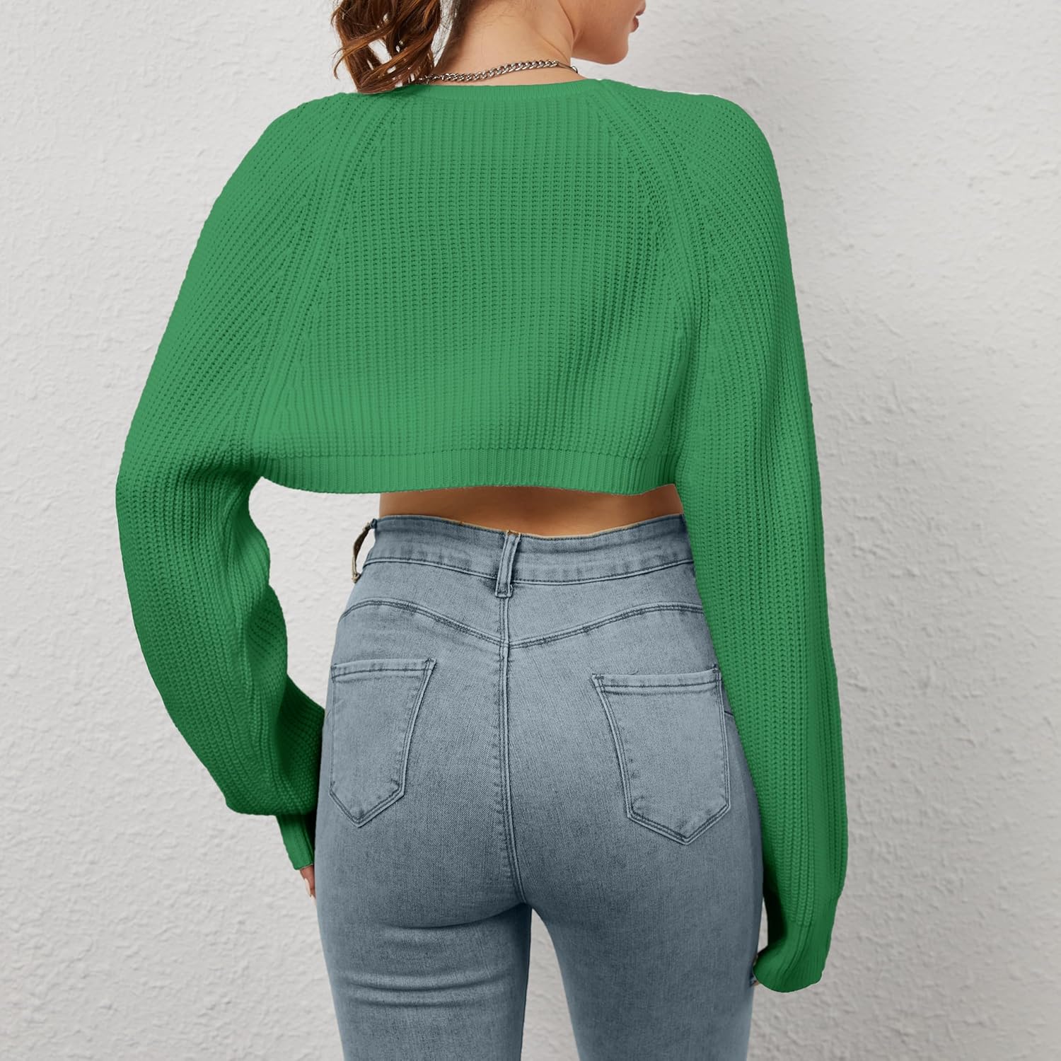 Women Open Front Ribbed Knit Crop Bolero Drop Shoulder Long Sleeve Solid Loose Fit Knitted Crop Cardigan Shrug - Image 3