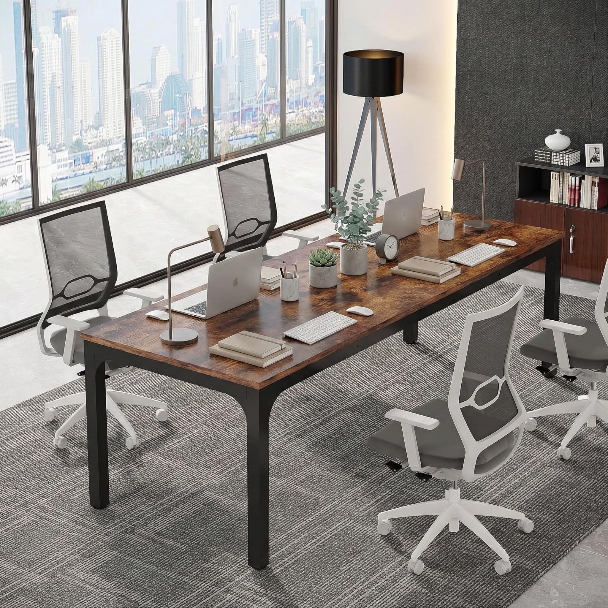 Lailang 200cm Escritorio Oficina, Mesa Escritorio Grande, Mesa de Trabajo, Escritorio Madera, Mesa Ordenador E Impresora, Bancada de Trabajo Oficina, 200 x 70 x 75 cm, Brown