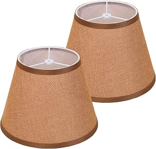 2pcs Brown Linen Small Lamp Shades, 6x10x7 inchs DOLOOTA Lampshade for Table, Floor & Wall Lamps, Spider Fitter Design, Assembly-Free, Replacement Empire Lamp Shade for Modern, Farmhouse, Ranch Decor