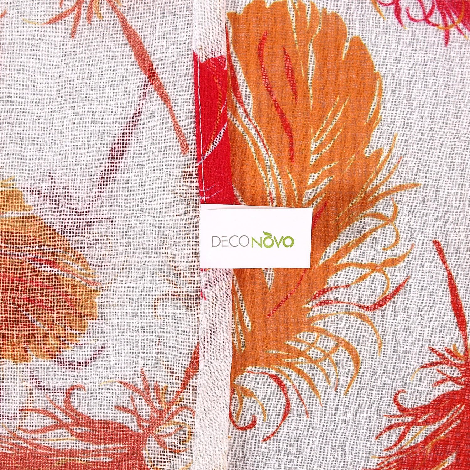 Deconovo Decorative Curtains Feather Print Pattern Faux Linen Rod Pocket Sheer Curtains for Living Room 42 x 63 Inch Yellow and Rose Two Panels