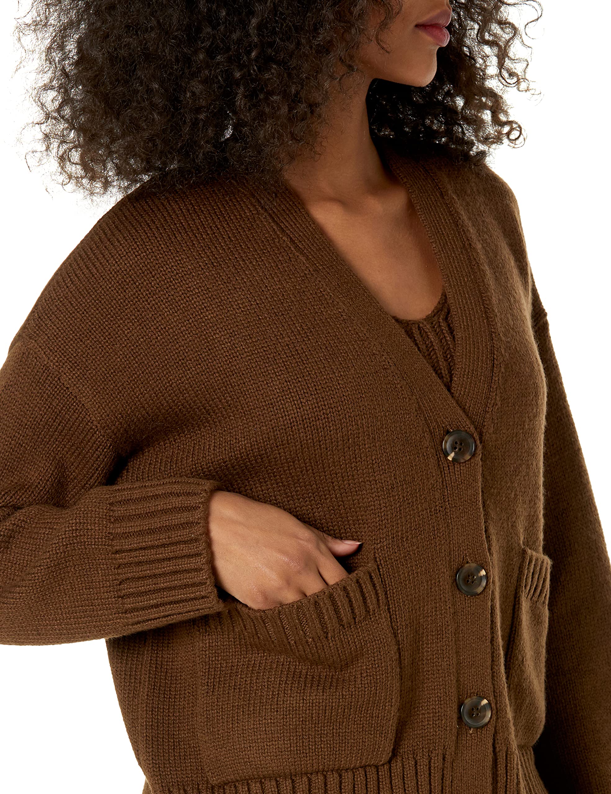 The Drop Women's Brigitte Chunky Button-Front Pocket Ribbed Cardigan
