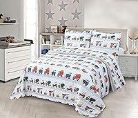 Vista 10 de Colcha de 2 piezas de tamaño individual para niños/adolescentes, niños, niñas, dinosaurios, blanco, azul, verde, naranja, bebé dinosaurios, ropa