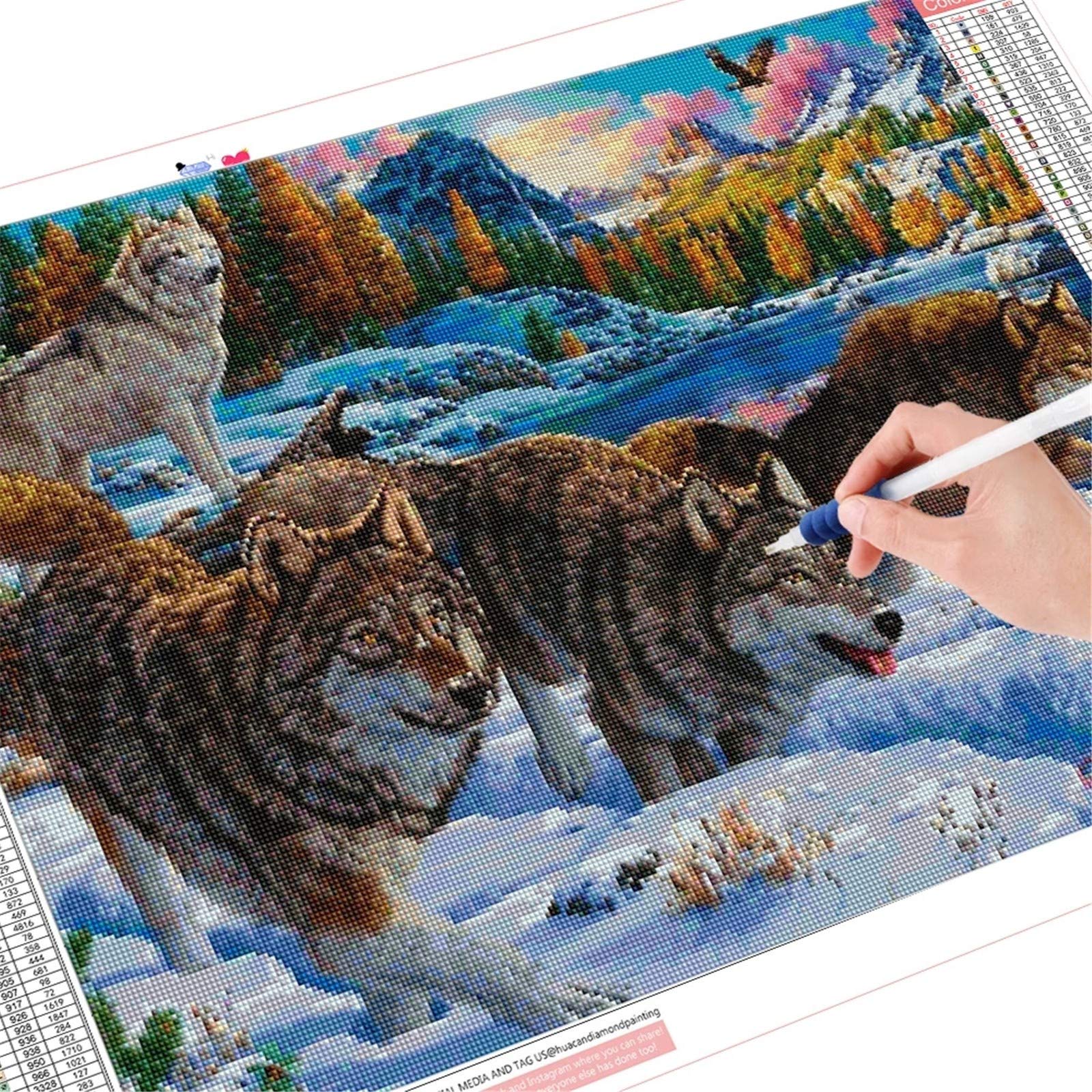 Diamant Painting Set "Schwarz-weißer Wolf" – 80x160 Cm, Vollbohrer, Round Drill, Inkl. Werkzeug