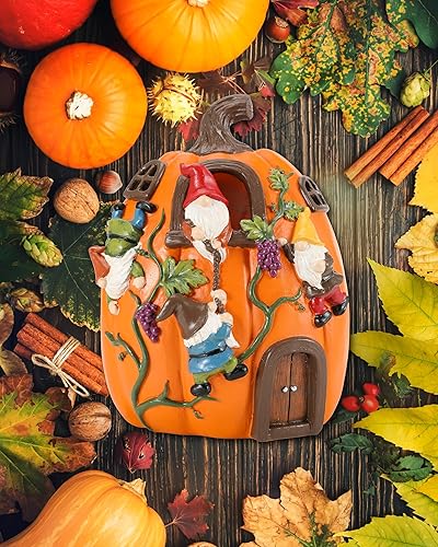 Miniatura 6 de iStatue Decoraciones iluminadas de mesa de Acción de Gracias, resina de 8.7 pulgadas, 4 gnomos de otoño, enredaderas de uva, centro de mesa de