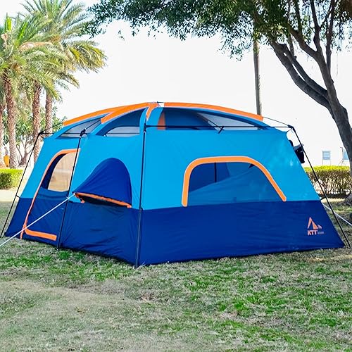 Miniatura 9 de KTT Extra Large Tent 12 Person,Full Rainfly,2 Bay-Windows,Family Cabin Tents,14'Lx10'Wx6.58'H,2 Rooms and 3 Doors 3 Windows with Azul oscuro-12