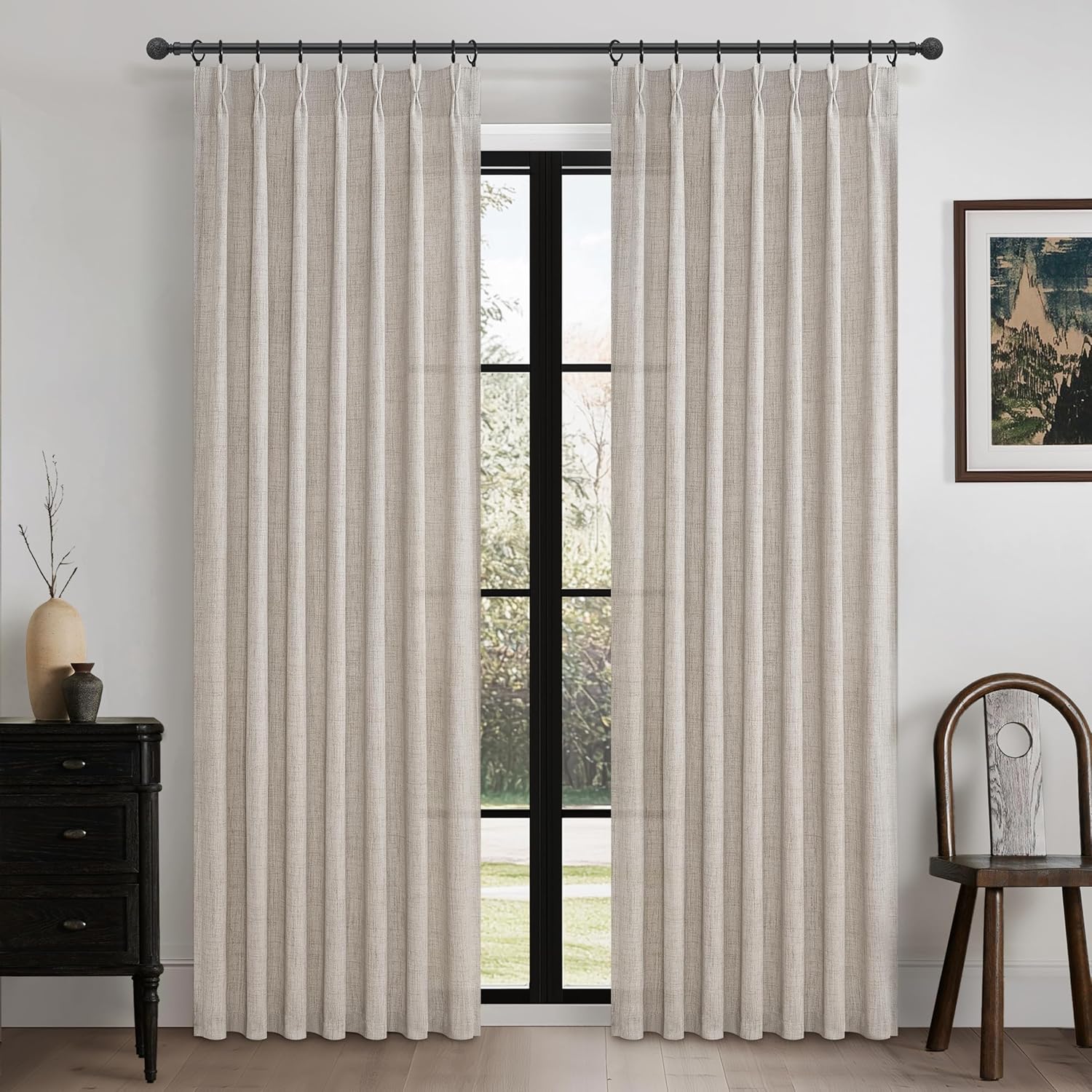 Greyish Brown Natural Linen Curtains 84 Inch Length 2 Panels for Living Room, Pinch Pleated Light Filtering Semi Sheer Boho Window Drapes for Bedroom Hooks Back Tab Curtain 84 Inches Long Light Tan Greyish Brown 40"W x 84"L (Pack of 2)