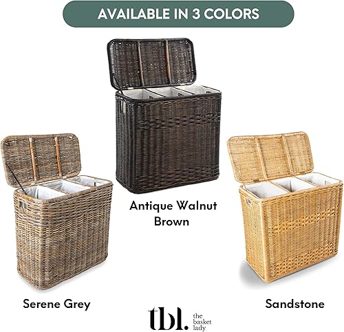 Miniatura 5 de Cesto de mimbre con 3 compartimentos para la ropa sucia de The Basket Lady