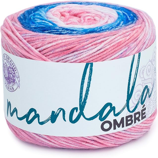 Lion Brand Yarn Company Mandala Ombre Yarn, Pink,Blue, One Skein