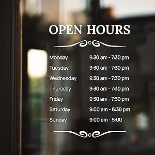 Custom Business Sign - Window Store Logo - Operation Hours Indoor Outdoor - Reversible Personalized Company Storefront Decal Sticker - Custom Vinyl Store Hours 22x30