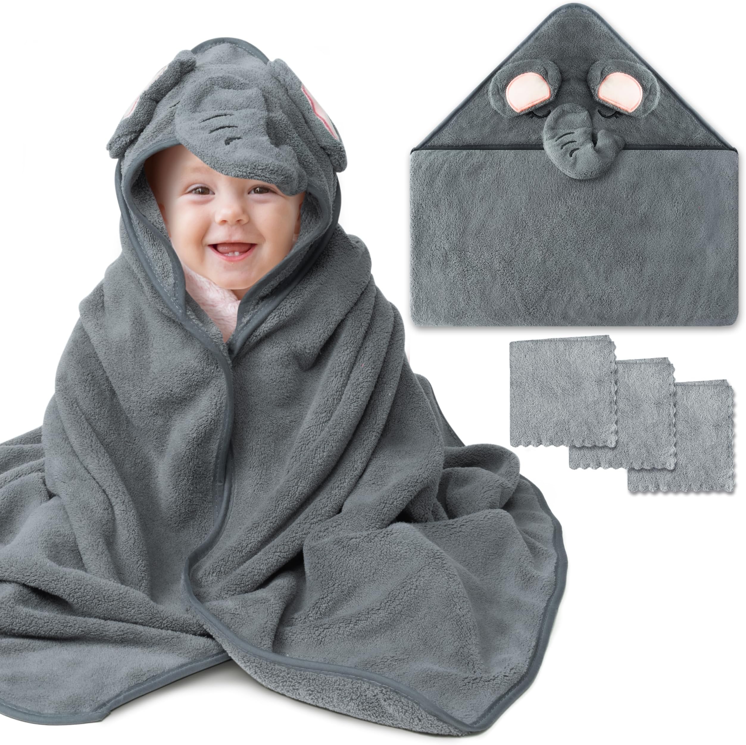 Pure Grey Color SimpleCotton Comfortable Skin-friendly Soft Hooded Bathrobe Baby Children Towels