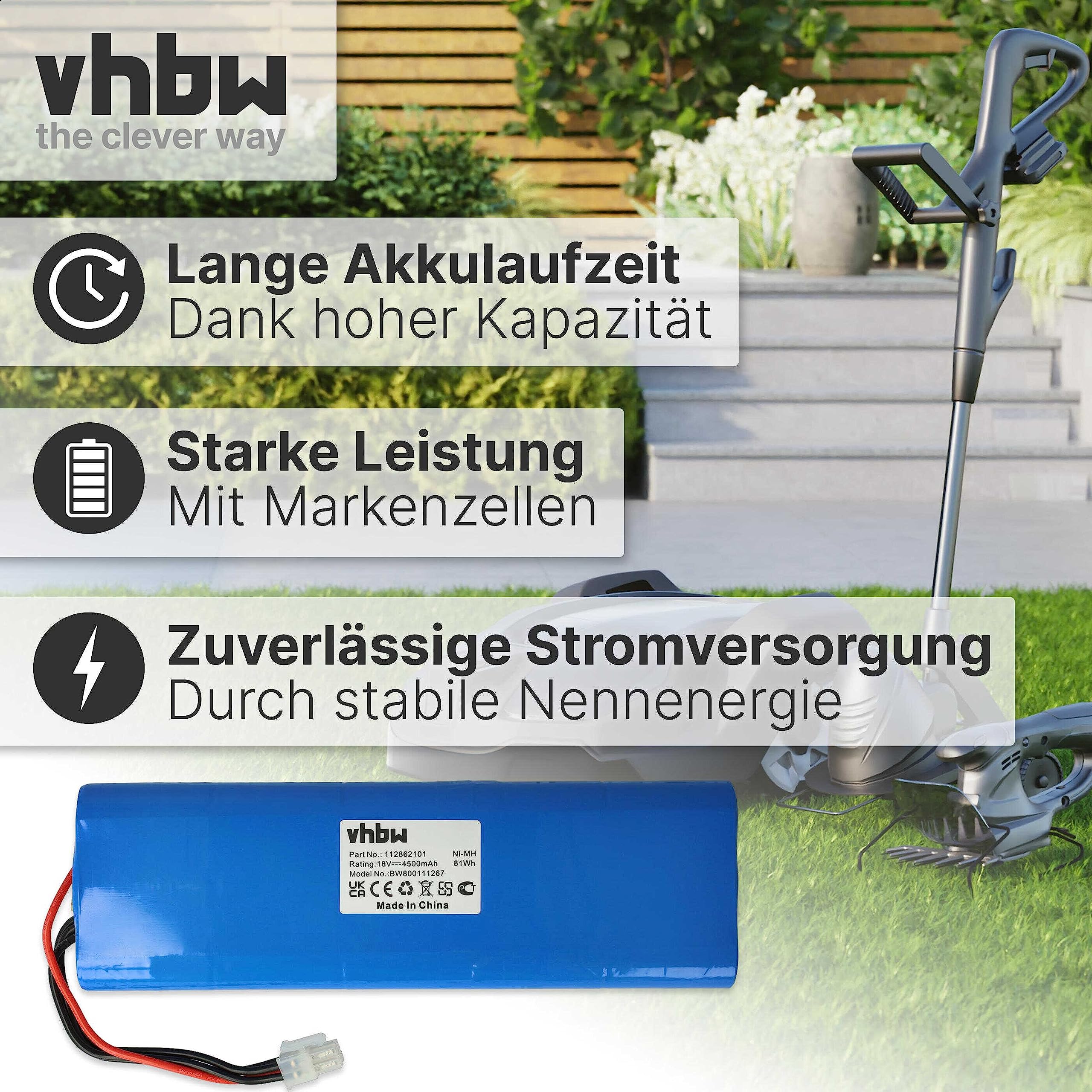vhbw batteria compatibile con Husqvarna Automower 220AC, G2 2004-2006, 230ACX, Solar Hybrid, 210C, 260ACX, SH, 210AC rasaerba 4500mAh 18V NiMH