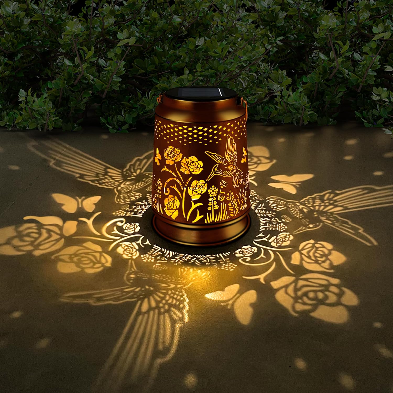 KY&BOSAM Solar Lanterns Outdoor Waterproof Rose Hummingbird Lantern Garden Decor Birthday Gifts for Women Mom Grandma Hanging Solar Lights LED Metal Openwork Decorative for Patio Yard Lawn Backyard