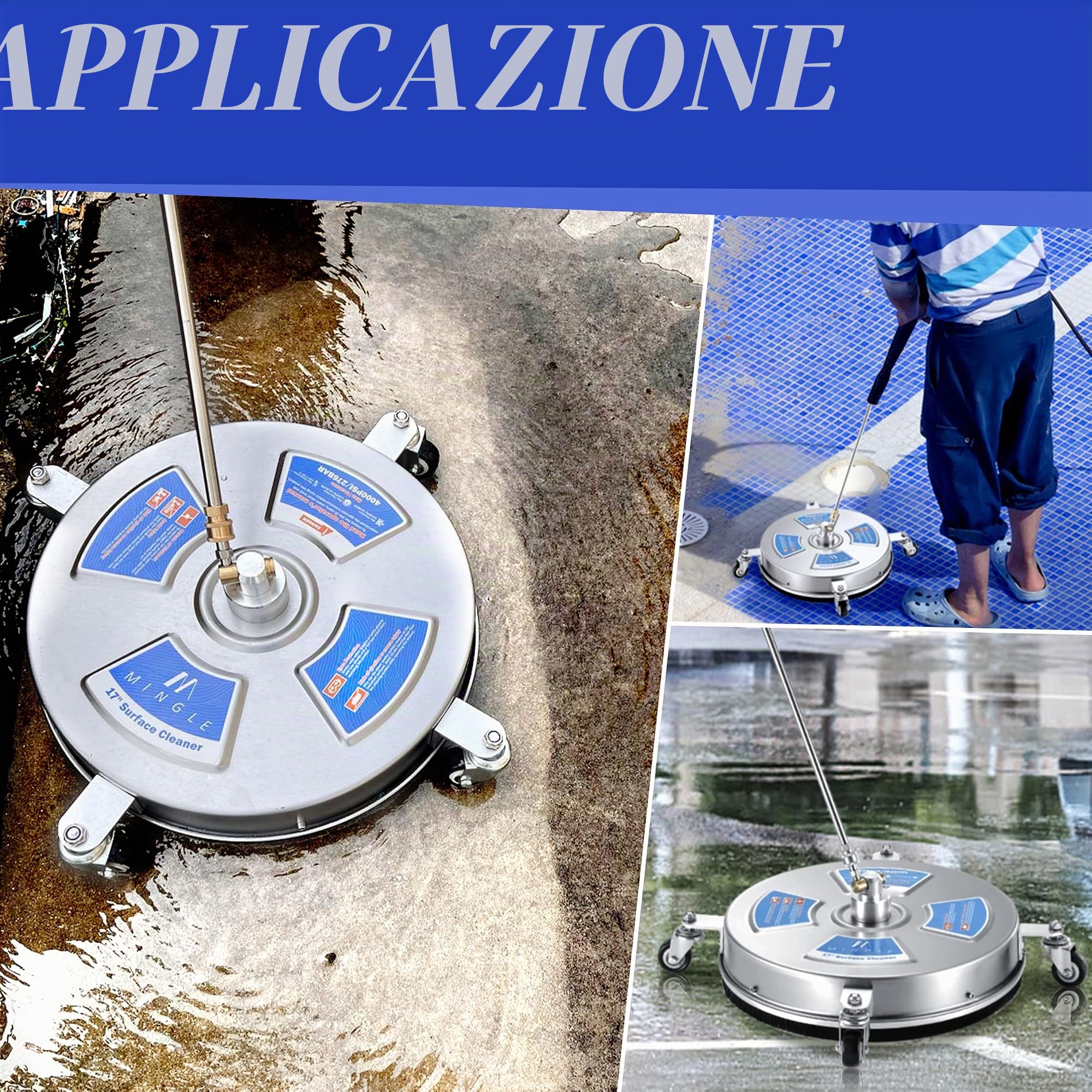 M MINGLE Pulitore per superfici idropulitrice da 43,2 cm, accessori per idropulitrice con 2 bacchette e ugelli di ricambio, connessione rapida da 1/4", 4000 PSI