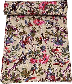 Marubhumi Indian Handmade Stitched Pure Cotton Bohemian Bird Print Kanth...