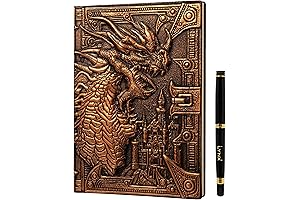 Unique 200 Page D&D Journal Notebook with 3D Bronze Dragon Embossed Faux Leather Cover