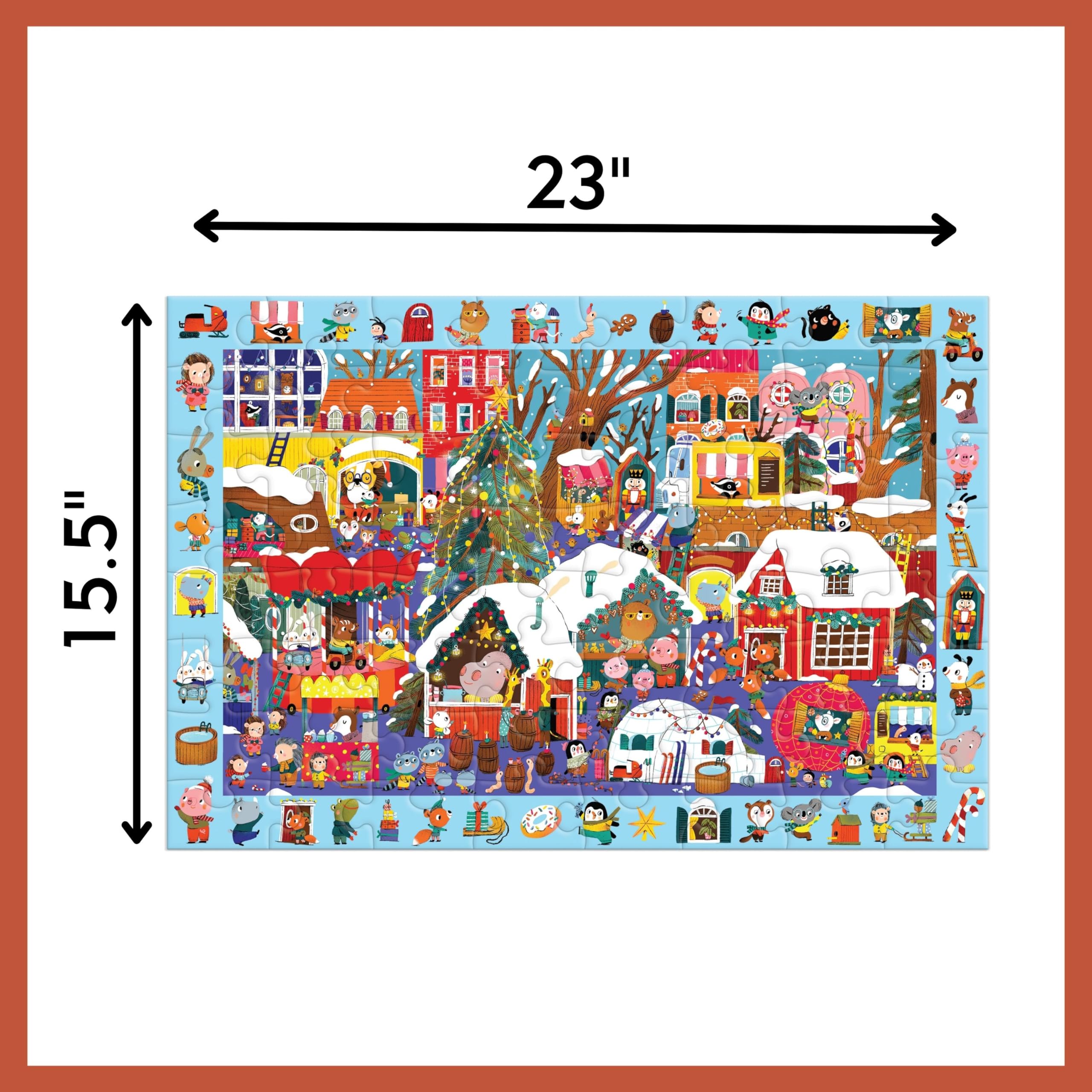 Mudpuppy Christmas Market - 64 Piece Search & Find Jigsaw Puzzle Featuring Festive Critters Shopping Around The Christmas Market and Over 40 Hidden Images to Find - Image 4