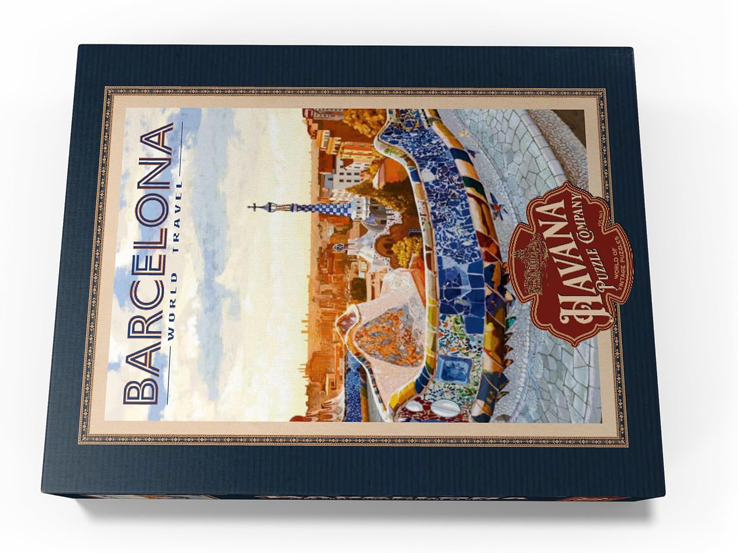 MyPuzzle Barcelona, Spain - Park Güell, Mosaic Mirage At Dusk, Vintage Travel Poster - Premium 100 Piece Jigsaw Puzzle for Adults
