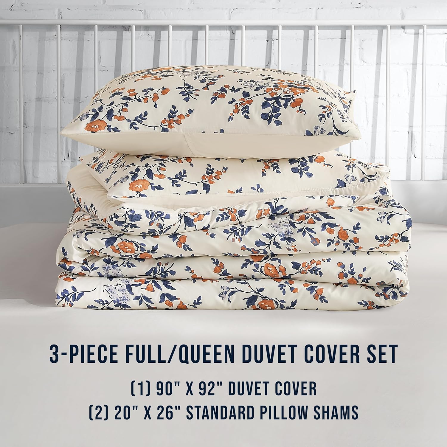 Lucky Brand Garden Floral Bouquet Full/Queen Microfiber Duvet Cover Set - 3 Piece Reversible Bedding Set with (1) 68"x90" Duvet Cover, (2) 20"x26" Pillow Shams