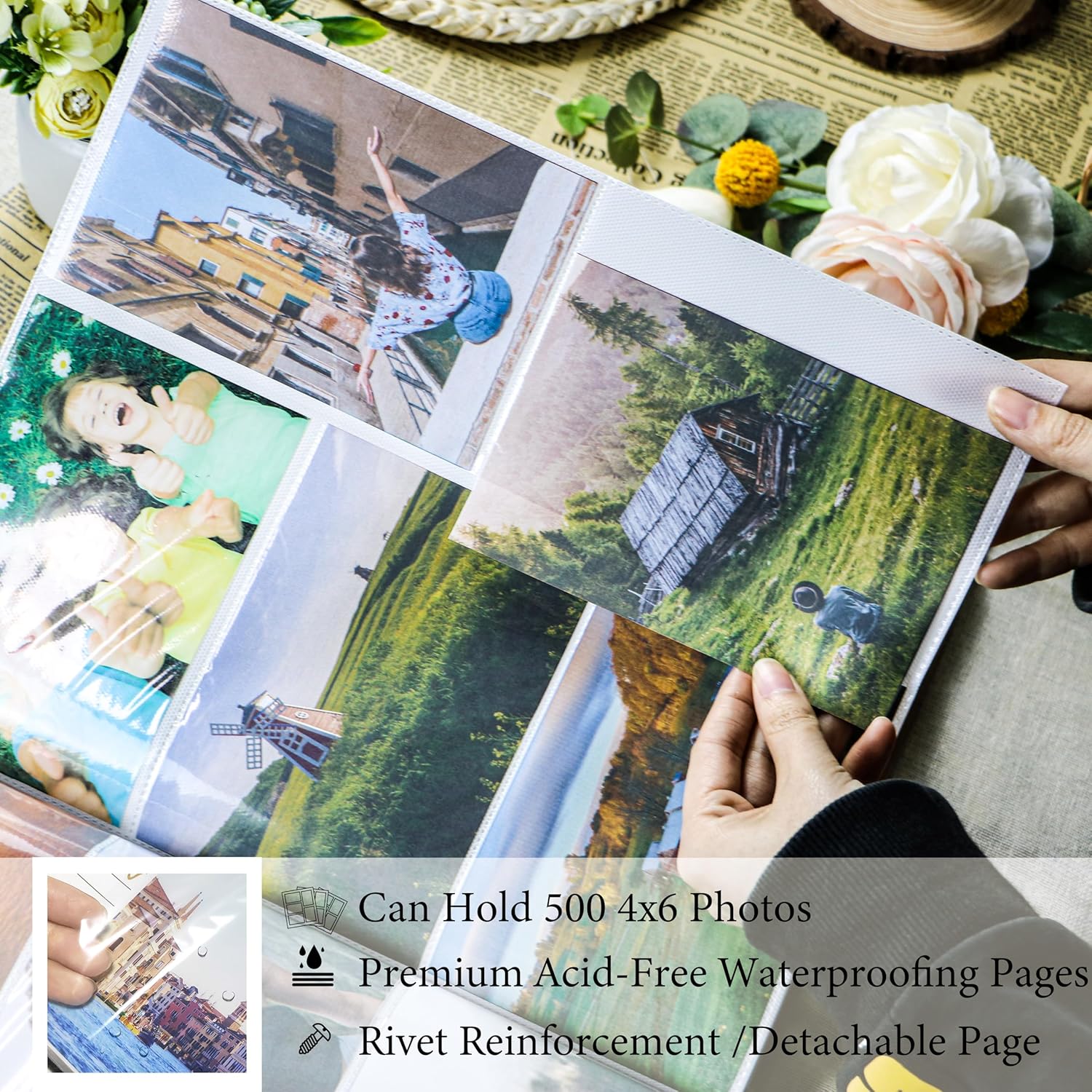 Holoary Photo Album 4x6 500 Photos 5 Pictures Per Page, 500 Pockets 4”x6”, Kraft Paper Cover Travel Design World Map Adventure Vacation