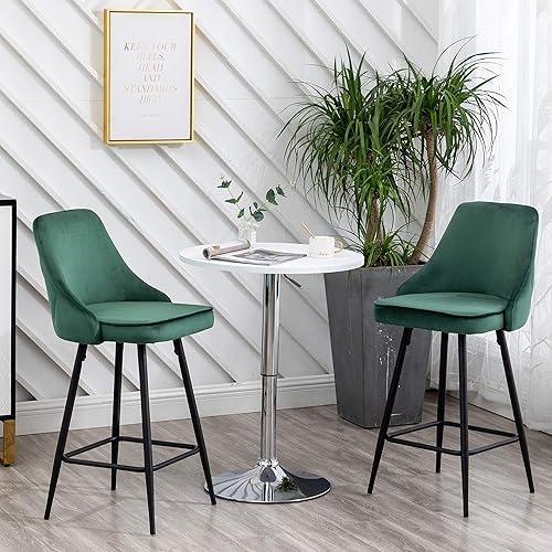 Miniatura 10 de BTEXPERT Juego de 2 sillas de bar de comedor tapizadas, reposapiés, taburetes de bar de altura de mostrador de respaldo alto, marco dorado de Marco