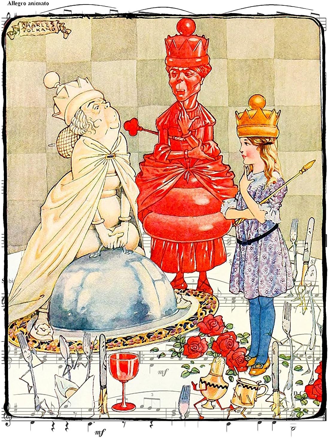 11x14 Fine Art Print, Alice in Wonderland Decorations, the Red and White Queens, Fine Art Archival Print. Illustration By Charles Folkard. Sized 11x14 (Waqm1114)