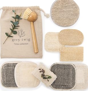 Set of 10 compostable Hemp and Loofah Kitchen eco Dish sponges for Kitchen Cleaning, eco Friendly Kitchen sponges, compostable Sponge, Bamboo and Bristle Dish Brush, and Bonus Hemp face washcloth