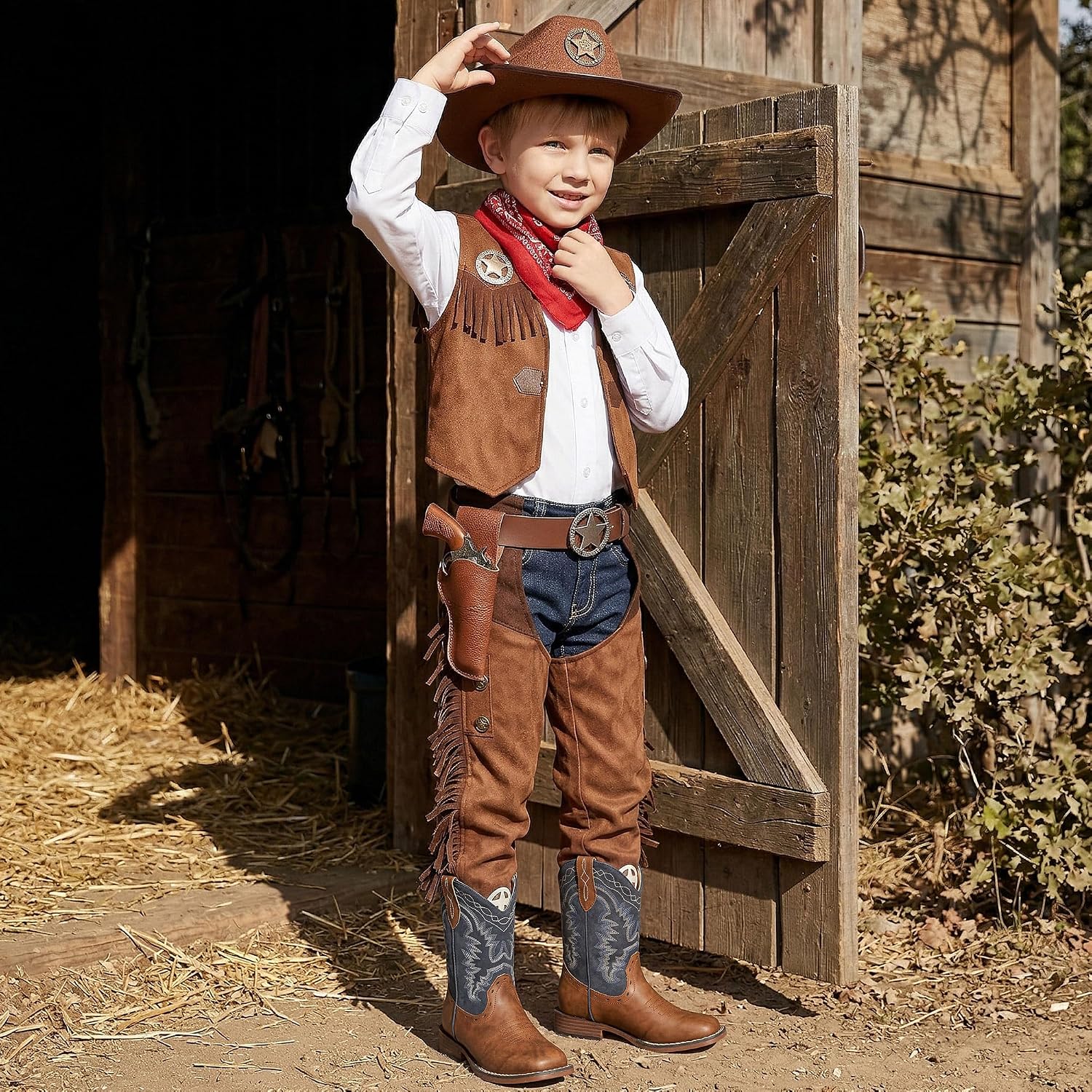 Kids Cowboy Boots for Boys Girls Western Riding Shoes Square Toe Wide Calf Hunting Walking Adventure Toddler Little Big Kid