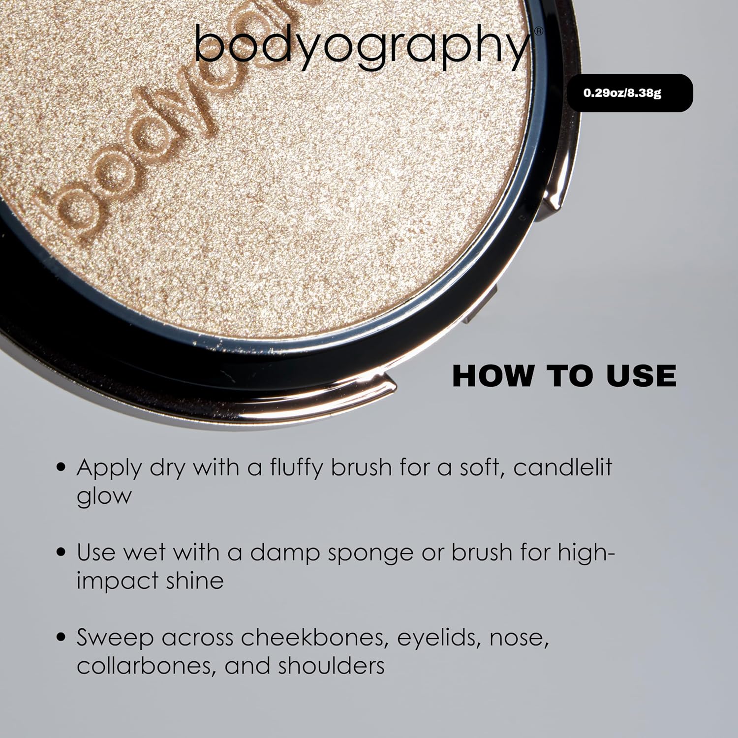 Bodyography Highlighter Pressed Powder, From Within | Universal Shade Powder Compact for Face, Eyes & Body | Buildable Wet or Dry Application | Silky, Finely Milled, Long-Wear Glow for All Skin Tones