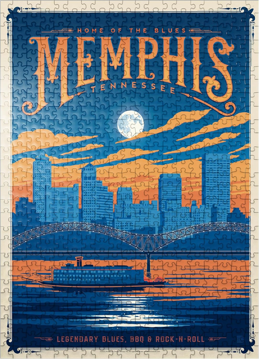 MyPuzzle Memphis, TN: Home of Blues, Rock N' Roll, and Soul, Vintage Poster - Premium 500 Piece Jigsaw Puzzle for Adults