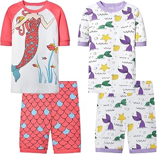 Summer Pajamas for Girls Cotton Toddler Clothes Kids Short Sleeves Snug-Fit Sleepwear Unicorn Flamingo Pjs Set