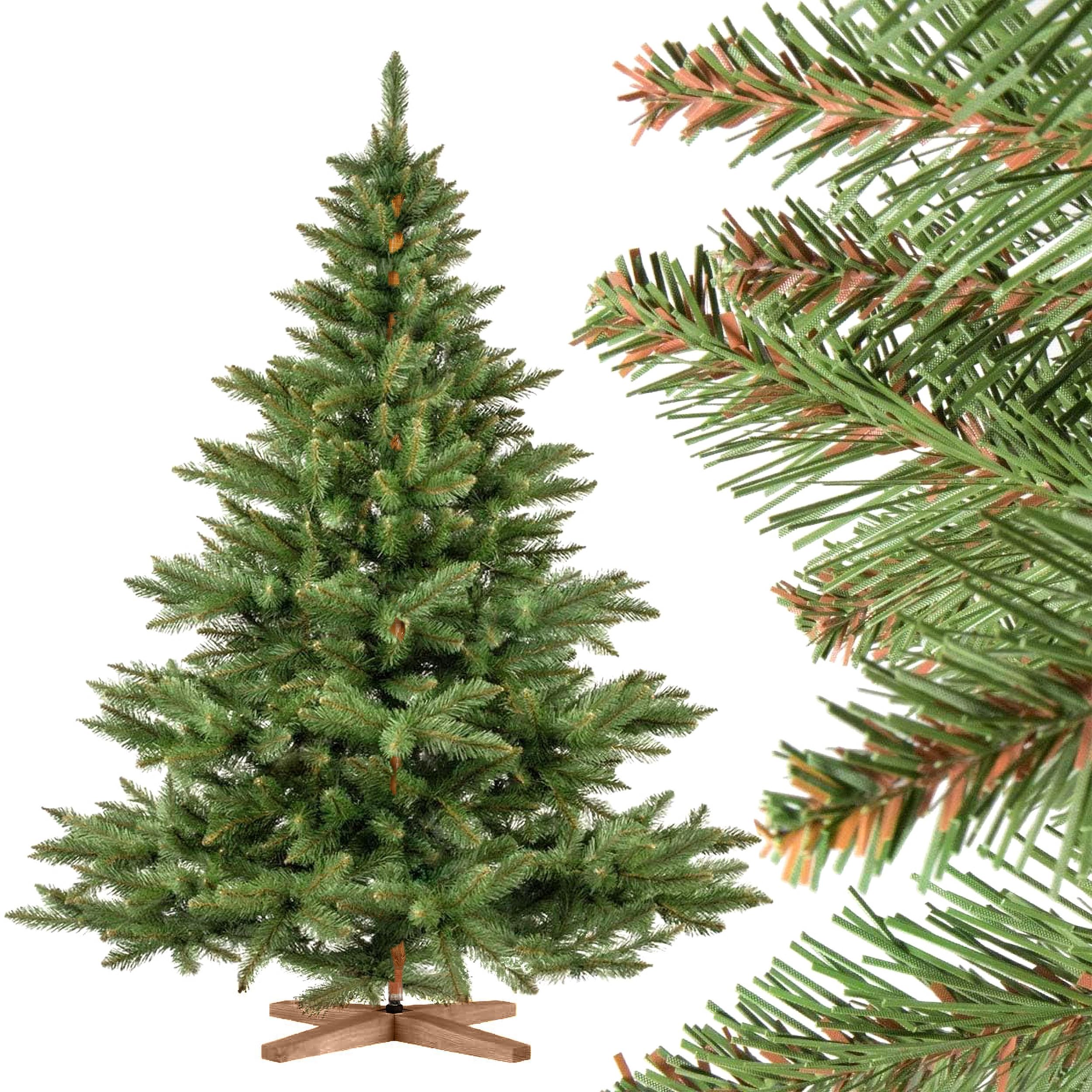 FairyTrees árbol de Navidad Artificial 180cm NORDMANN con el Soporte de Madera| Abeto Artificial con Tronco Marrón | Fabricado en EU