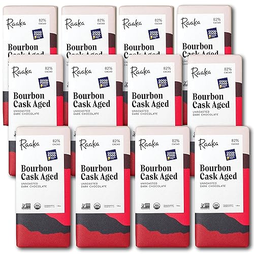 Raaka Chocolate Bourbon Cask Aged 82% Cacao Dark Chocolate Regalo de chocolate negro gourmet Orgánico, vegano, comercio justo, sin soja, sin OMG,