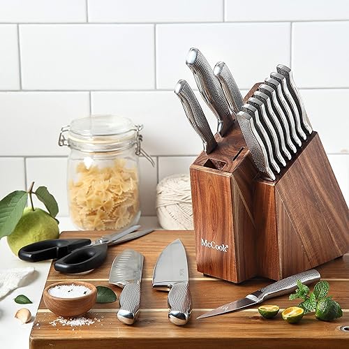 Miniatura 4 de McCook MC20 Juego de bloques de cuchillos de acero inoxidable + MCW12 tabla de cortar de bambú (pequeño, 14.0 x 10.0 x 1.0in)