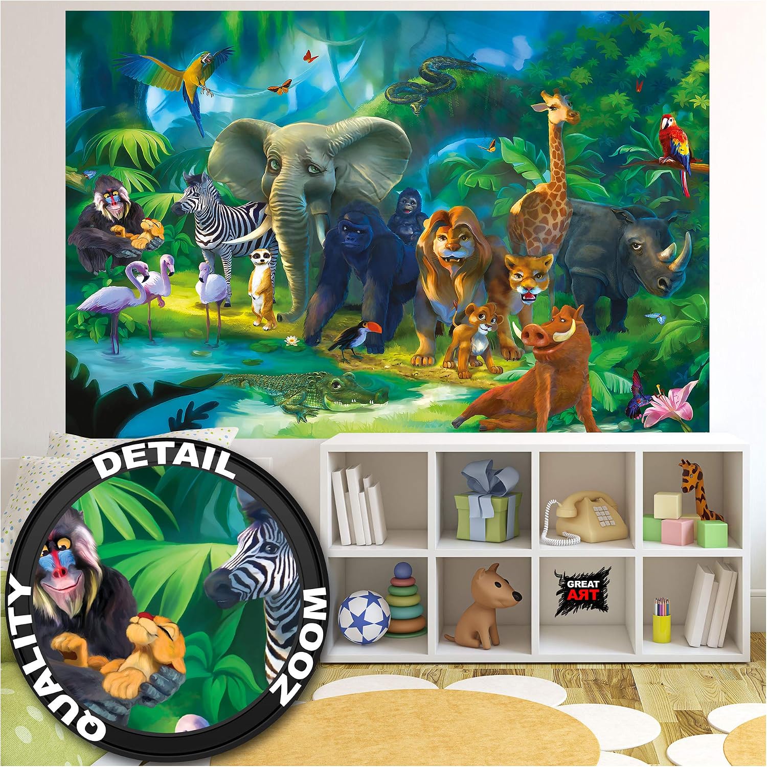 GREAT ART® Mural – Jungle Animals Wallpaper – Safari Mural Children Room Poster Wild Animal Adventure Art Colourful Kids Design Wilderness Decor Wallpaper (82.7 x 55 Inch / 210 x 140 cm) - Image 4