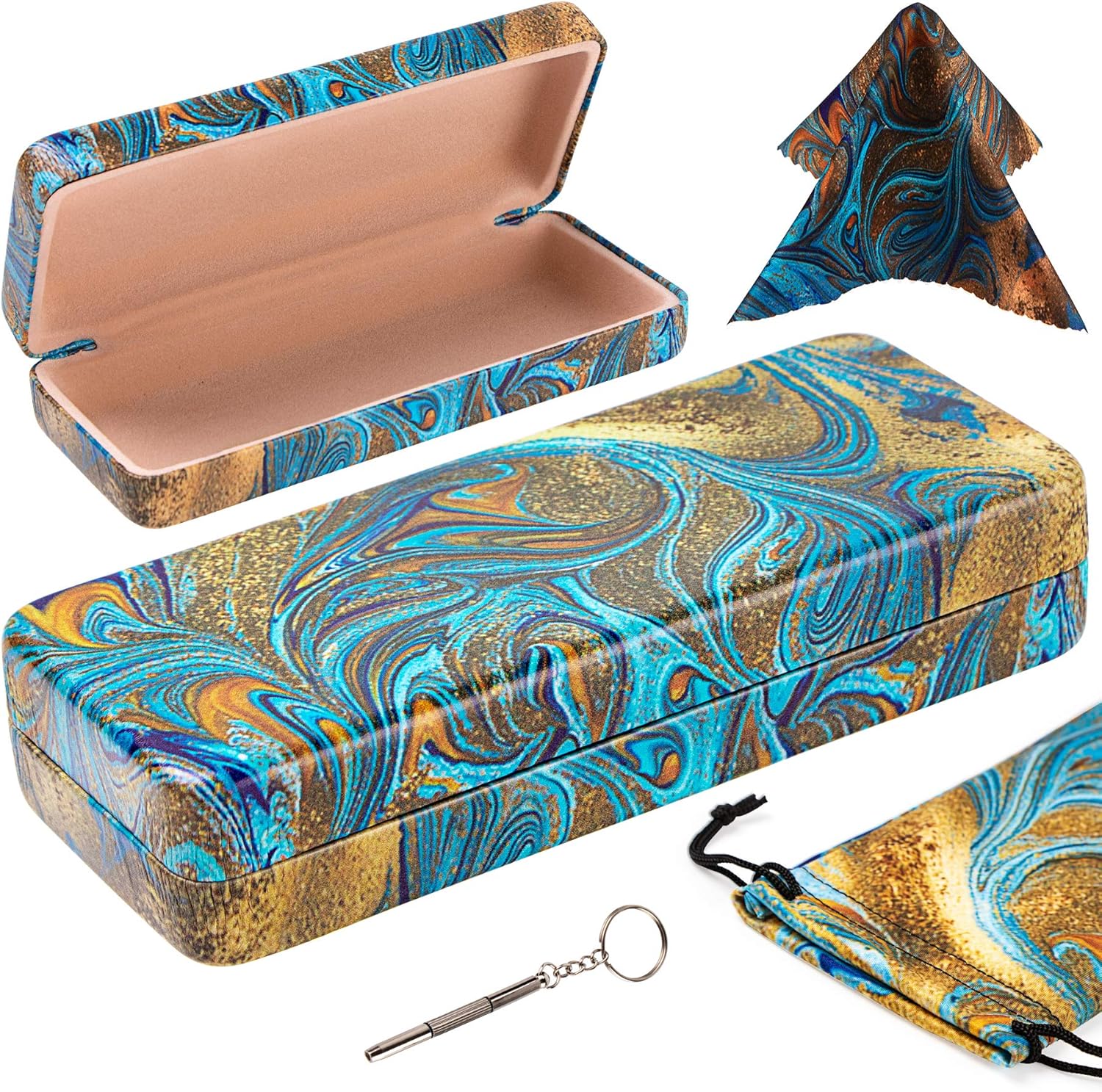 KE1 Hard Shell Eyeglass Case, Protective Glasses Holder with Matching