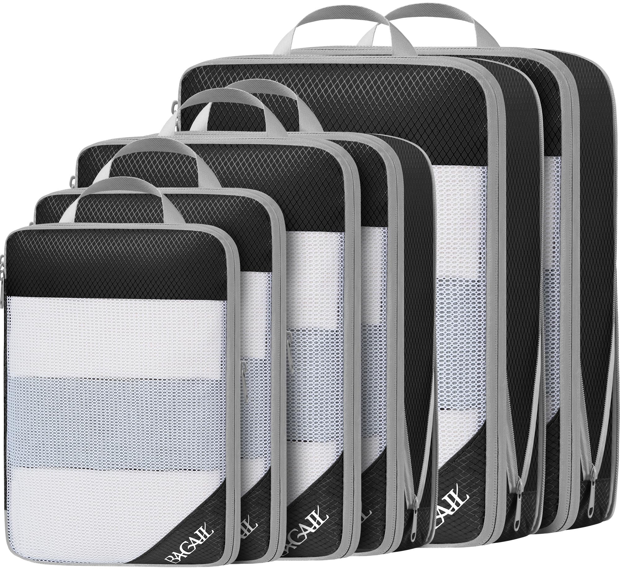 BAGAIL 6 Set/8 Set Compression Packing Cubes Ultralight Expandable Packing Organizers for Carry on Travel Luggage(6set Jet Black)
