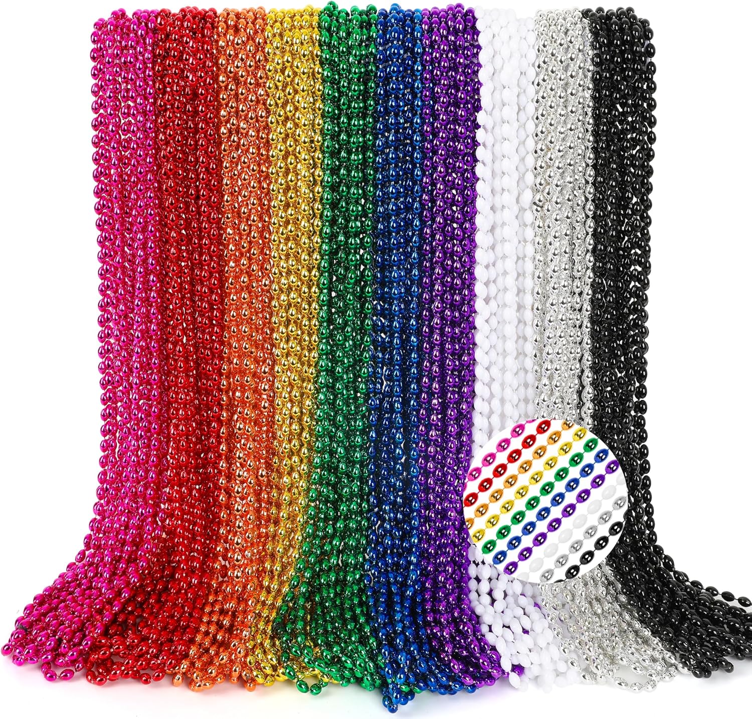 Marid Gras Beads, 100PCS Oval Bead Necklace Party Favors, Metallic 10 Kinds of 32" Beaded Necklaces Stuff, Festival Parade Beads Bulk Throw Accessories for Mardi Gras Birthday Celebrations Decor