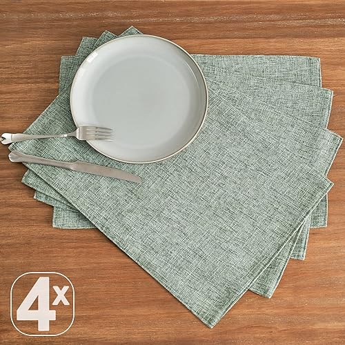 Miniatura 6 de jinchan Juego de 4 manteles individuales de lino sintético, tela texturizada de arpillera, resistentes, manteles individuales para comedor,