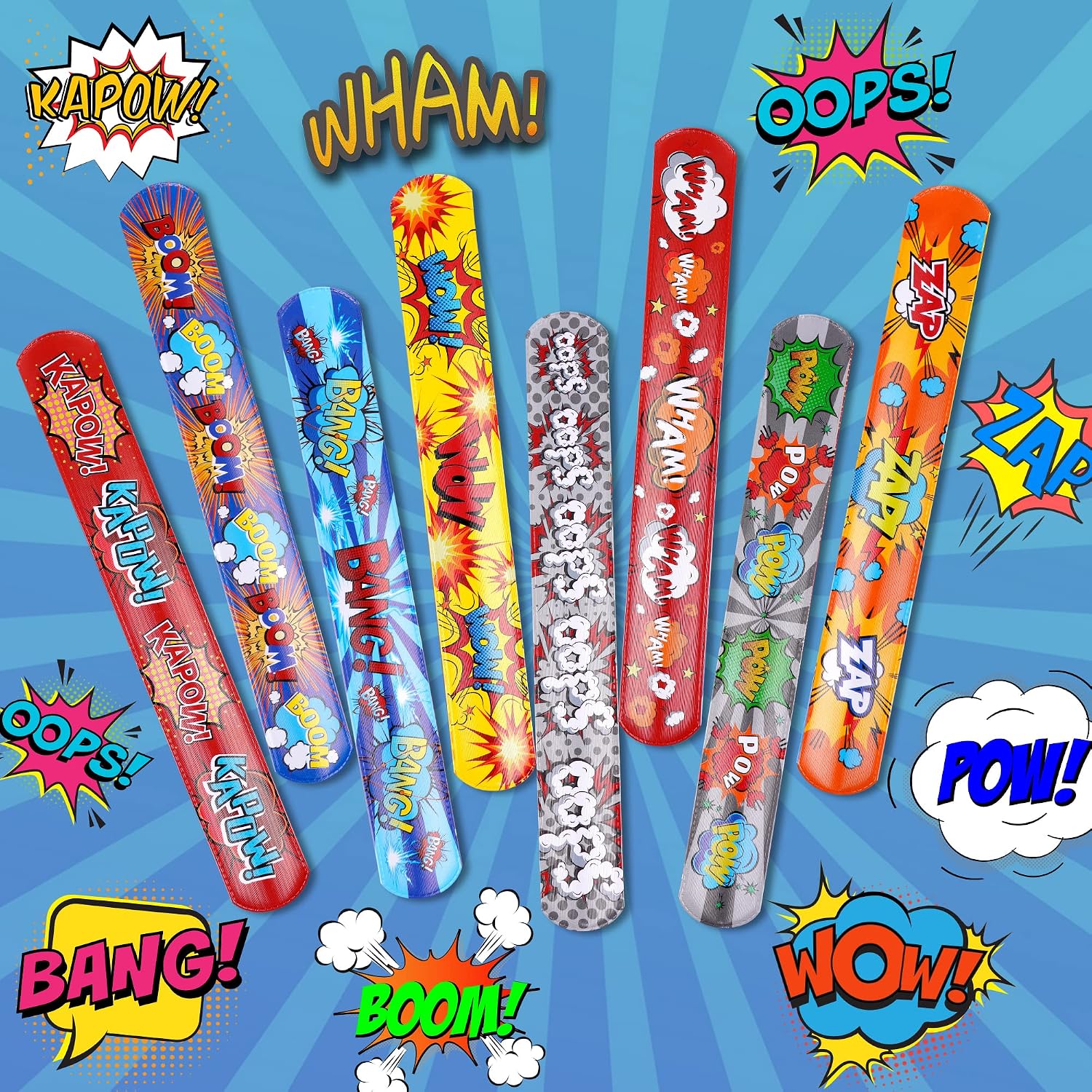 Kolewo4ever 144 Pieces Hero Slap Bracelet Heroic Charm Text Wristbands Birthday Gifts for Hero Theme Party Supplies