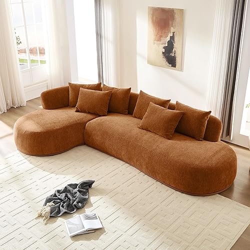 kevinplus 134.63'' Large Sectional Curved Sofa Couch with Chaise Lounge for Living Room, Oversize L-Shape Modern Sectional Sofa Couch, Wood Structure & Easy Assembly (Left-Facing, Orange)