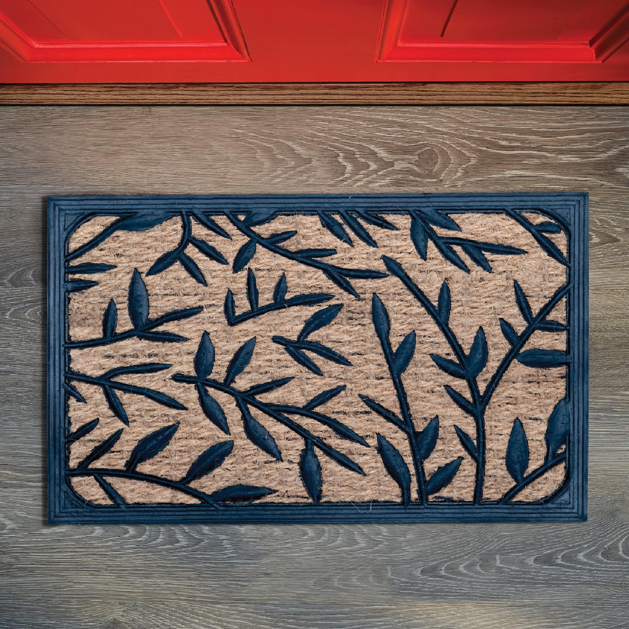 Capitolio - Felpudo de Fibra de Coco y Goma, para Exterior e Interior, para Entrada y Puerta, Resistente, Base Antideslizante, antilluvia y Suciedad, diseño de Hojas, Rectangular, 40 x 60 cm