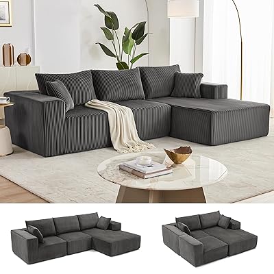 108” Modular Sectional Sofa, Cloud Sectional Couch with Deep Seat, Modern Modular L-Shape Sofa with Chaise,Upholstered Couches for Living Room Bedroom (Corduroy, Green)