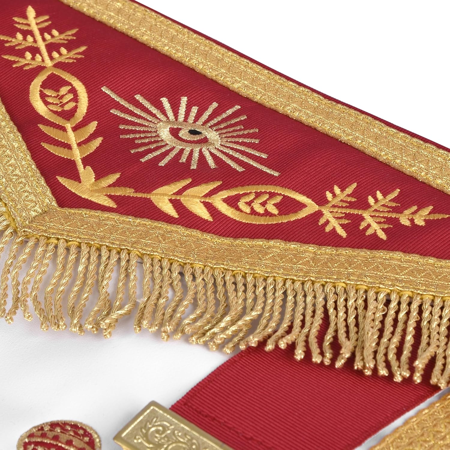 BRICKS MASONS Bricks Maosns Master Mason Blue Lodge Apron - Red & Gold Hand Embroidery Bullion With Wreath & Pillars