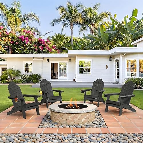 Miniatura 23 de LUE BONA Juego de sillas plegables Adirondack de 6, sillas de patio resistentes al fuego de color marrón oscuro HDPS, sillas modernas de plástico