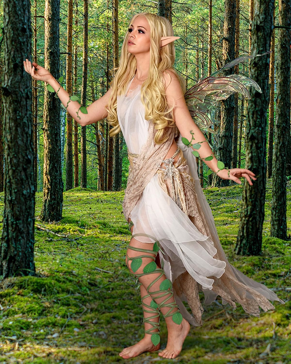 Suncalla 4 Pcs Renaissance Fairy Vine Arm Wrap Garter Leg Wraps Accessories Halloween Forest Woodland Nature Costume Adult