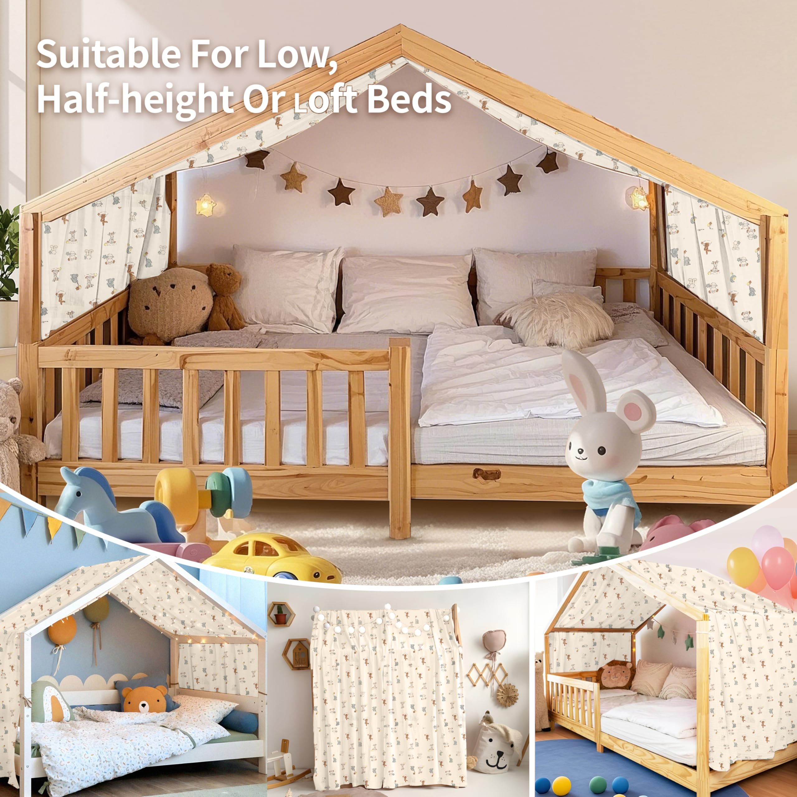 Home Bettbezug, handgefertigt aus 100% Baumwollmusselin, Stoffhimmel für die Bettdekoration zu Hause, geeignet für Jungen und Mädchen, für Kinder (132 x 420 cm, Tiere)