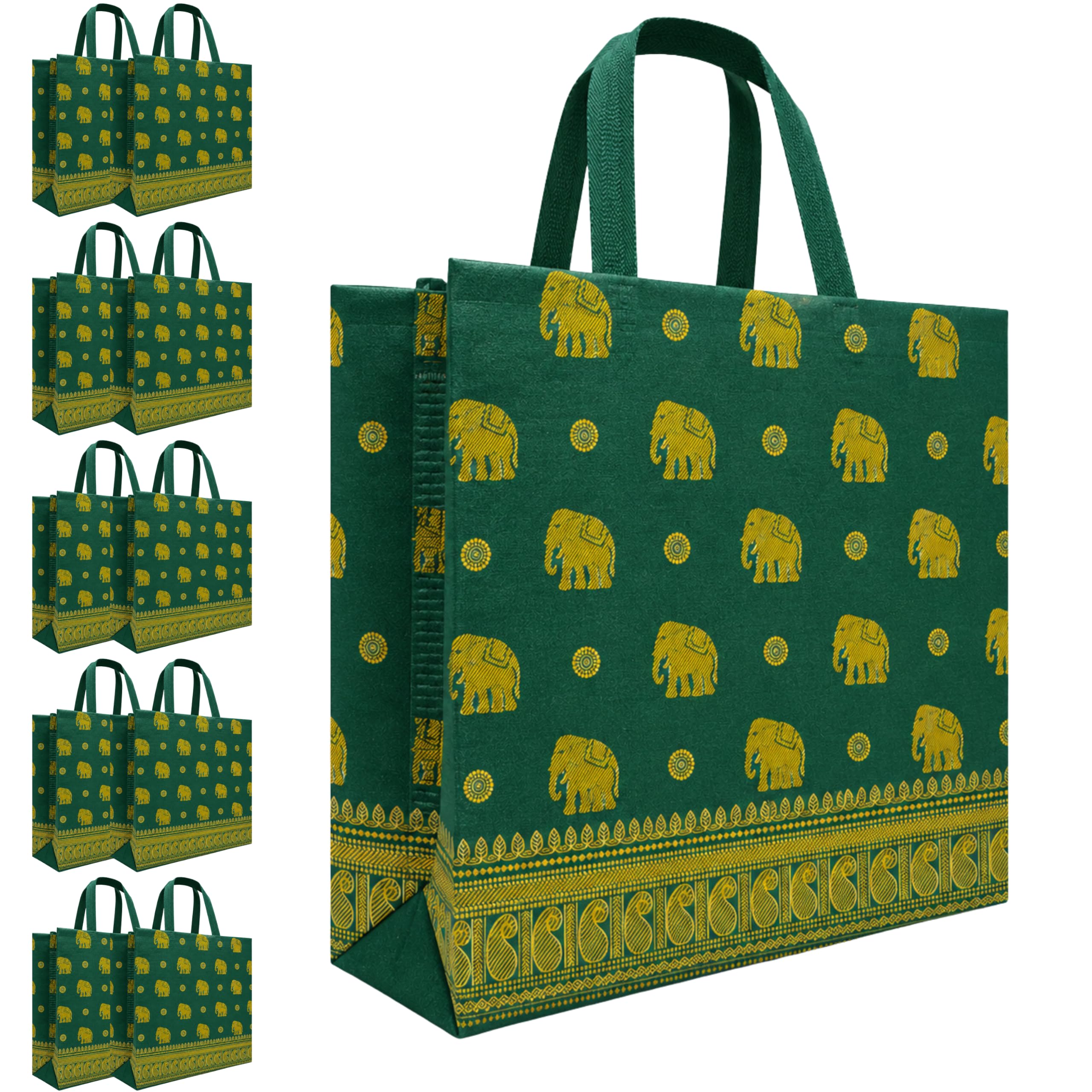 Gift Bags Medium Size (Pack of 10) | Green Elephant Non-Woven Return Gifts Bag for Adults & Kids Birthday | Reusable Thank You Carry Bags for Gifting, Wedding, Baby Shower-image-39