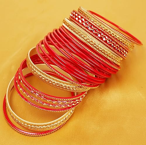 Miniatura 7 de Touchstone - Pulseras de metal indio para mujer, de aleación de oro, colección de 2 docenas de pulseras Bollywood, para mujer, apilable, anchas,