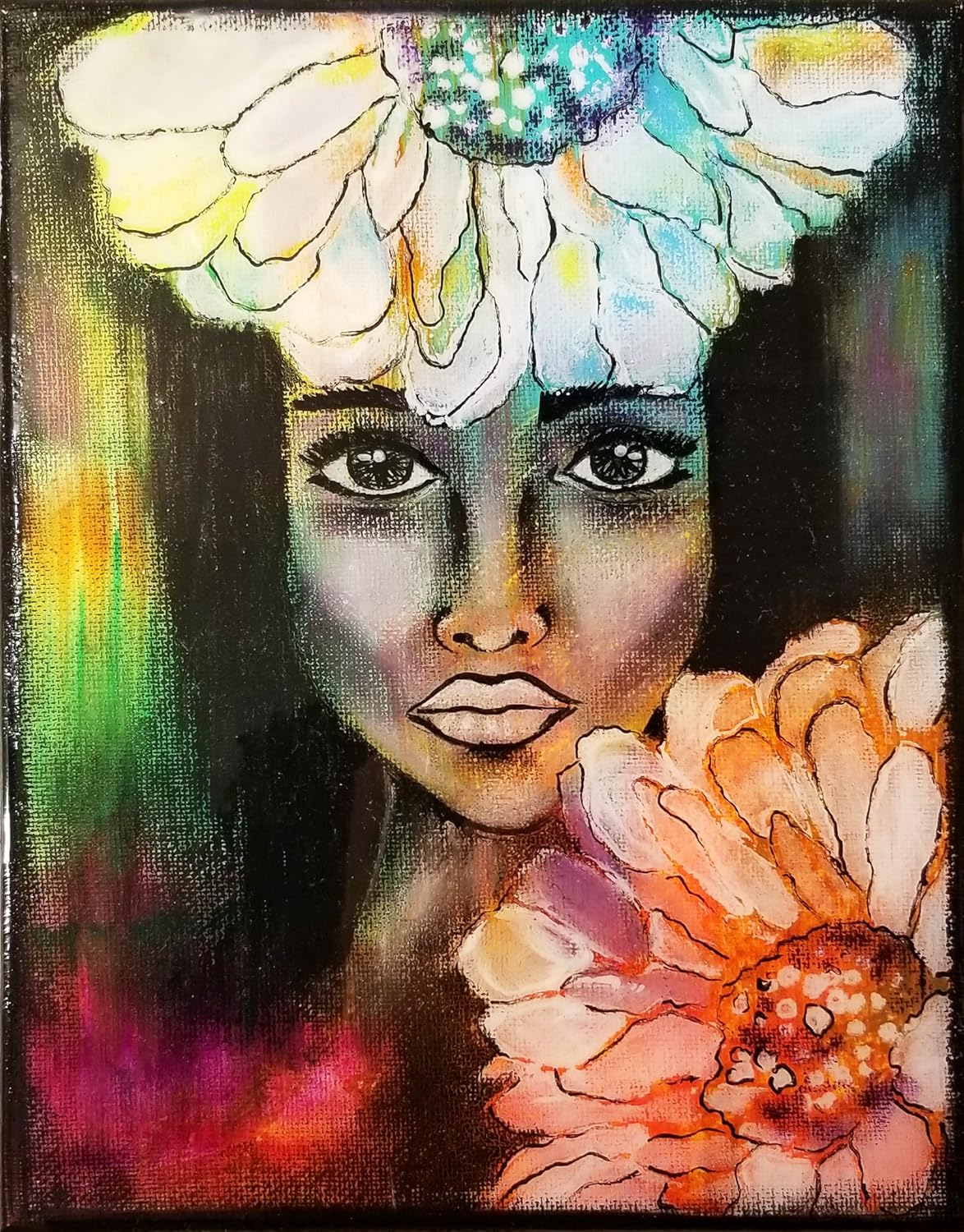 Original Mixed Media on Canvas Wall Decor Painting a Girl Portrait