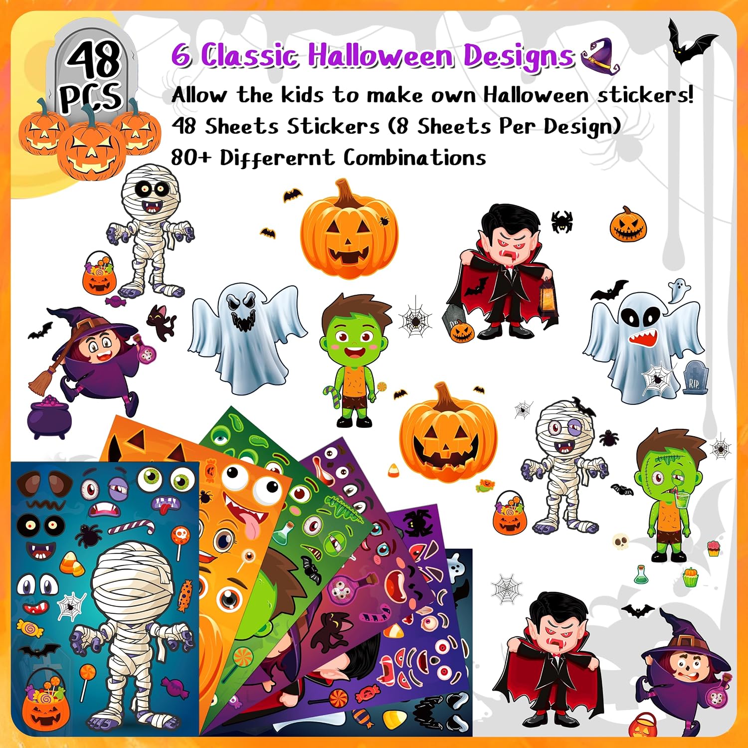 LINAYE 48 Sheets Halloween Make Your Own Stickers Crafts for Kids Toddlers image 2